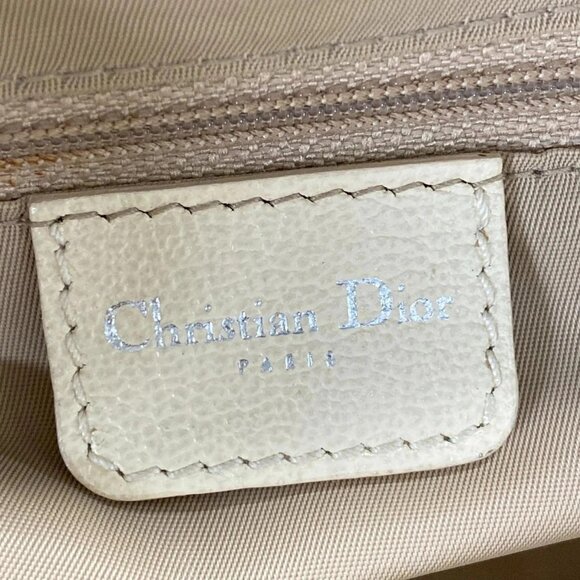 Auth DIOR/ChristianDior Flower Cream Khaki PVC Leather Handbag - Picture 7 of 16